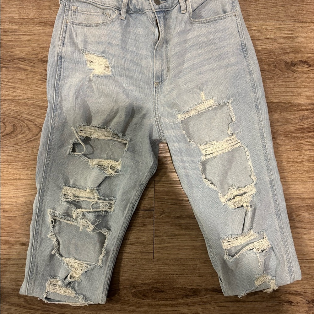 Aeropostale Light Blue Distressed Straight Leg Jeans